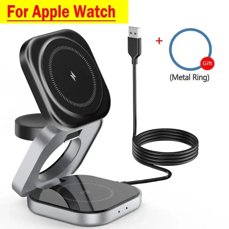 3 In 1 Foldable Magnetic Wireless Charger Stand For iPhone 15 14 13 Pro Max IWatch AirPods 3/2 Station Dock Fast Charging Holder