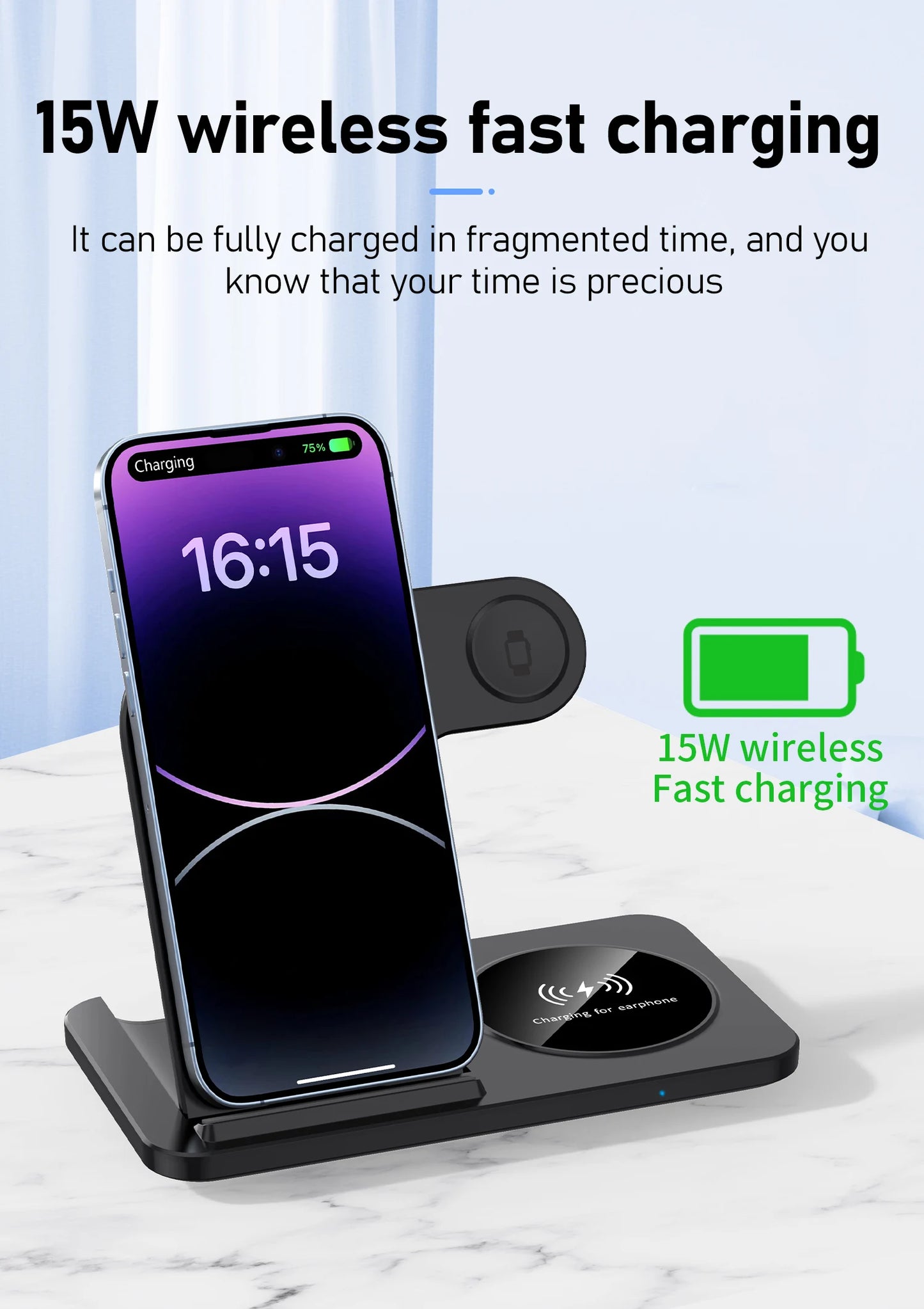 3 in 1 Wireless Charger Stand Pad For iPhone 15 14 13 12 X Max Foldable Fast Charging Station Dock For IWatch 8 7 SE AirPods Pro