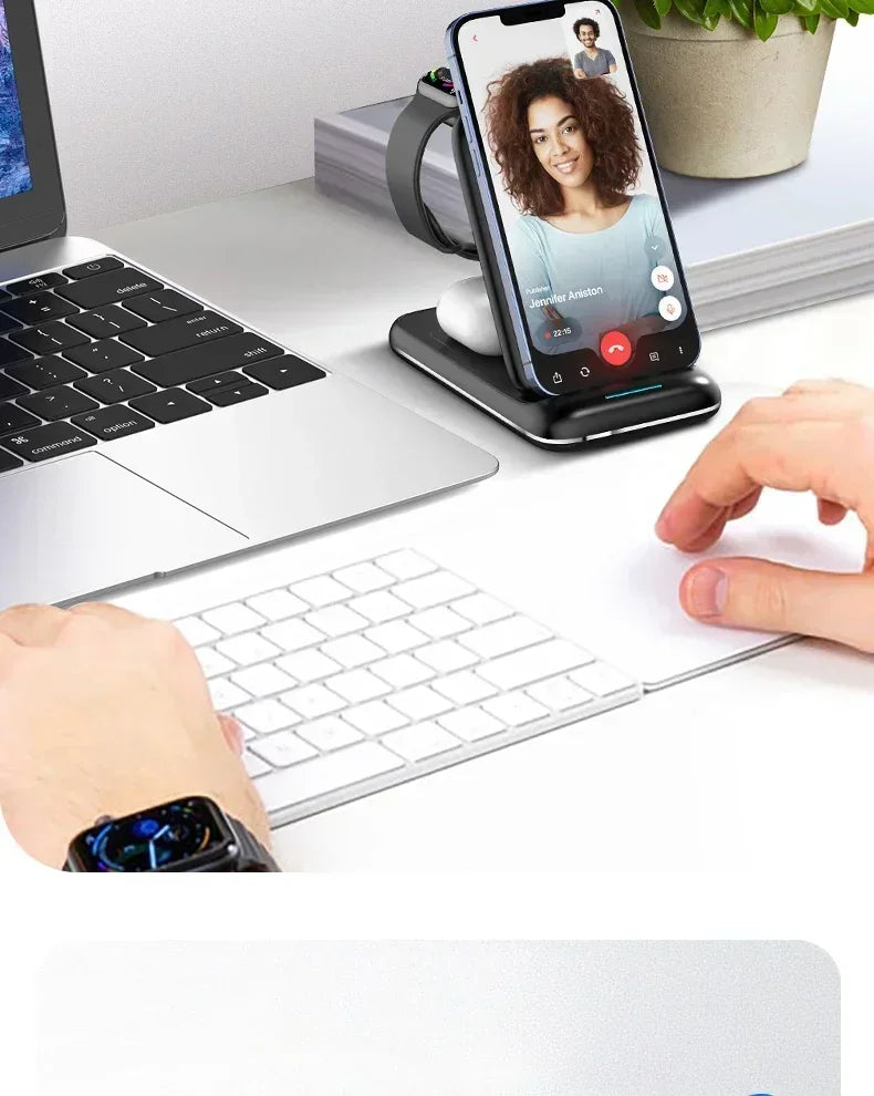 30W Fast Charging Dock Station 3 in 1 Foldable Wireless Charger Stand For iPhone 16 15 14 13 12 11 iWatch 8 7 6 Airpods Pro