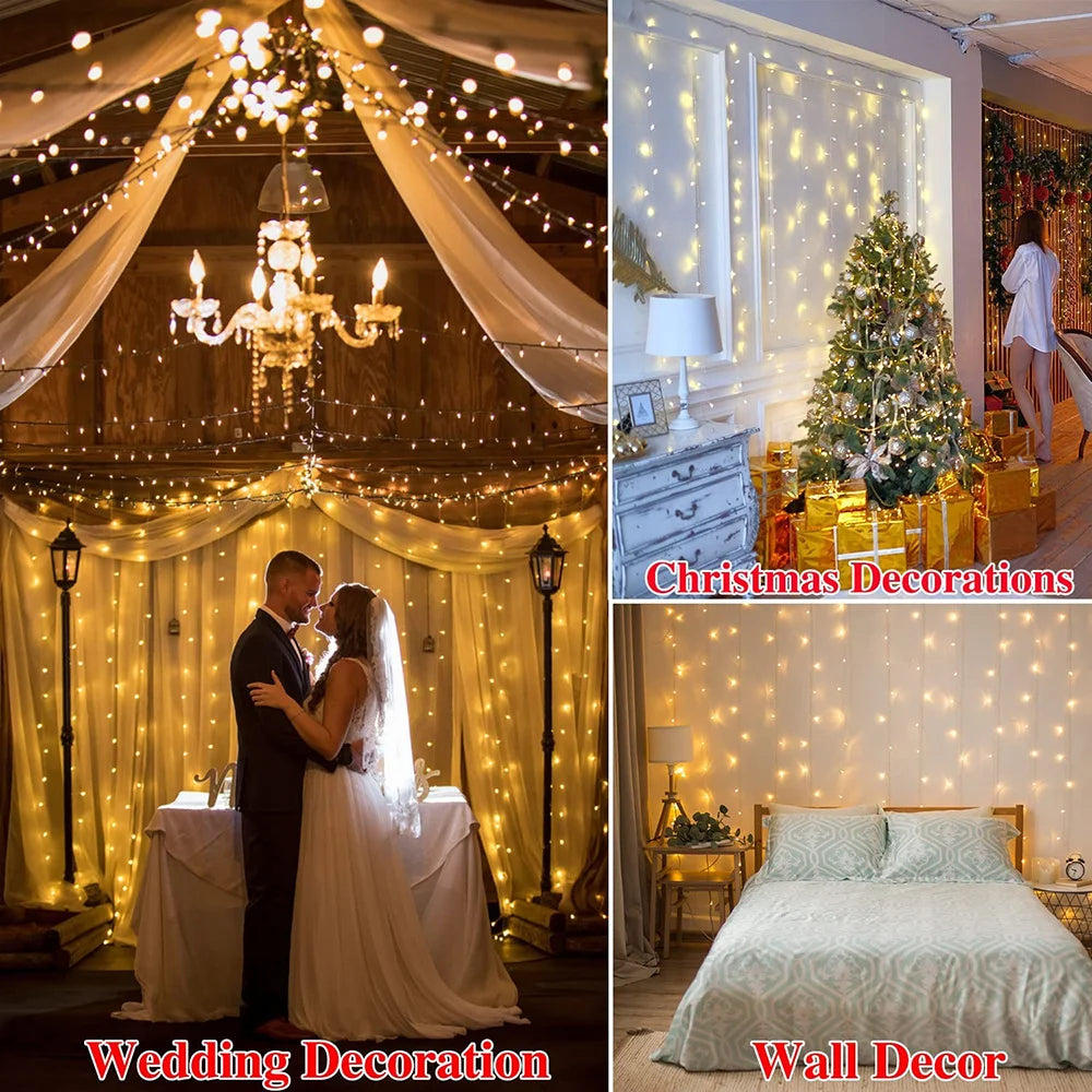 Solar Curtain Light LED Outdoor Waterloo Garland Decoration String Lights Yard Christmas  Fairy Garland String Lights