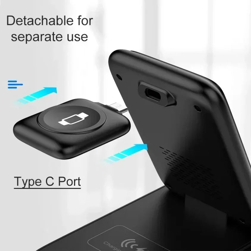30W Fast Charging Dock Station 3 in 1 Foldable Wireless Charger Stand For iPhone 16 15 14 13 12 11 iWatch 8 7 6 Airpods Pro