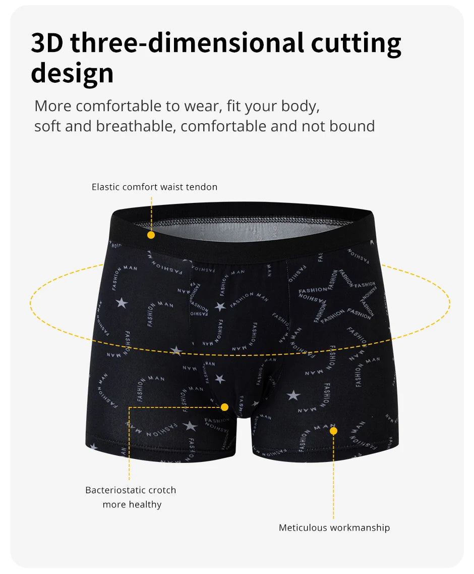 4 Pack men's fashion printed underwear for leisure and comfort, plus size underwear for teenagers, swimming trunks max 5XL.6XL