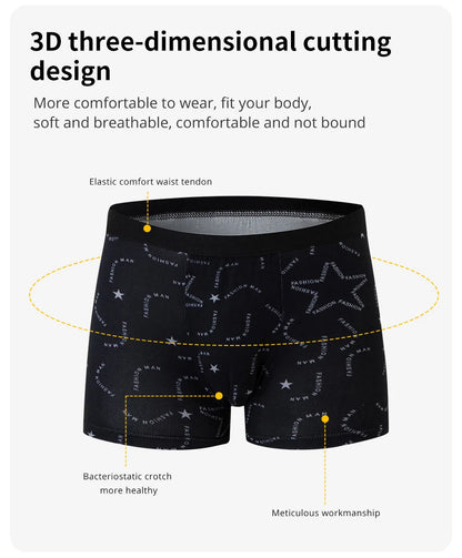 4 Pack men's fashion printed underwear for leisure and comfort, plus size underwear for teenagers, swimming trunks max 5XL.6XL