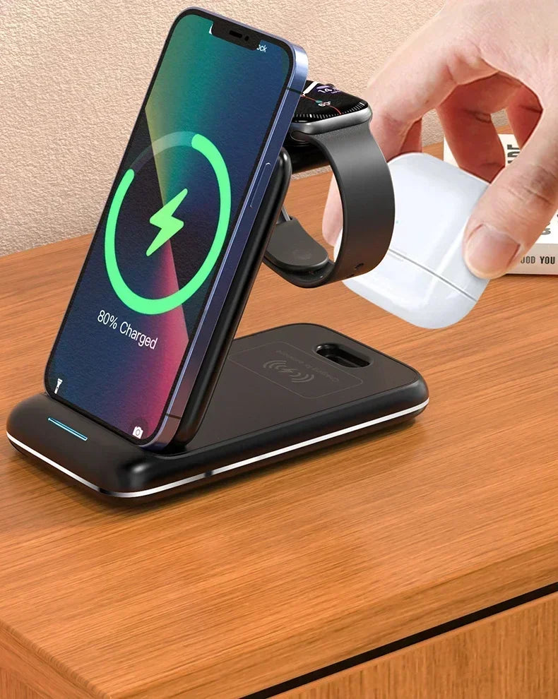 30W Fast Charging Dock Station 3 in 1 Foldable Wireless Charger Stand For iPhone 16 15 14 13 12 11 iWatch 8 7 6 Airpods Pro