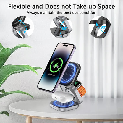 3 In 1 Foldable Magnetic Wireless Charger Stand For iPhone 15 14 13 Pro Max IWatch AirPods 3/2 Station Dock Fast Charging Holder