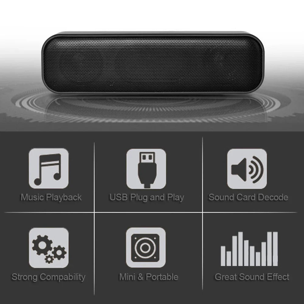 HK-5008 USB Powered Soundbar Desktop Speaker Wired Computer Sound Box for TV Desktop Laptop with 2 Subwoofers Music Player