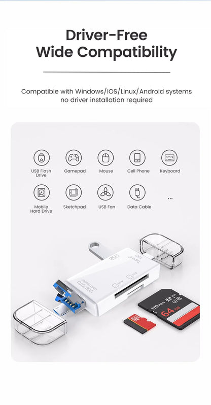 6-in-1 Type-C Card Reader – Fast & Versatile Data Transfer