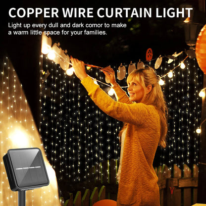 Solar Curtain Light LED Outdoor Waterloo Garland Decoration String Lights Yard Christmas  Fairy Garland String Lights