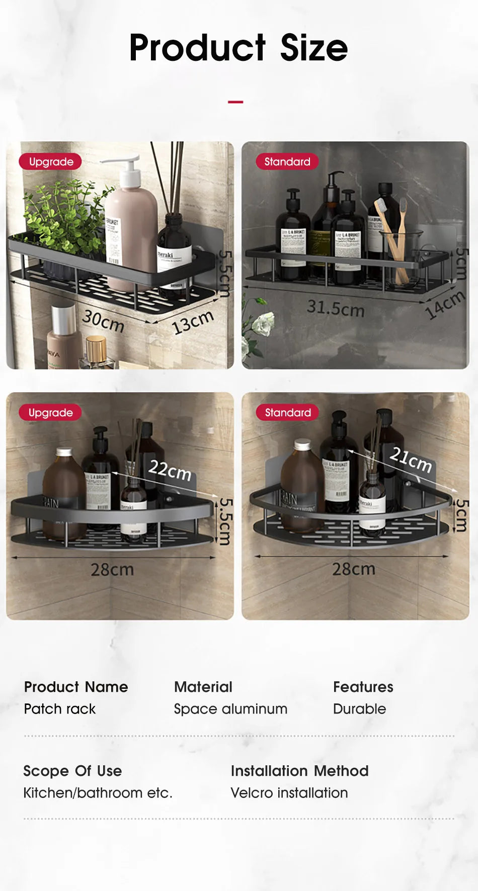 Bathroom Storage - No Drill - Wall Mount - Corner Shelf