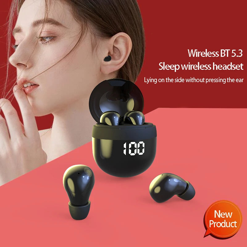 Ultra Small Mini Bluetooth 5.3 Headset Digital Display Wireless Touch Invisible Headphones Noise Reduction Sleep Earbud With Mic