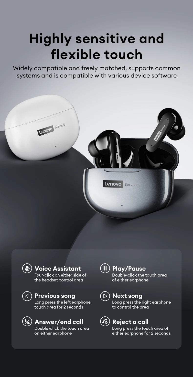 New Lenovo LE202 TWS Bluetooth 6.0 Gaming Earphones AI Call Noise Cancellation Sound Quality Headphone Long Battery Life Earbuds