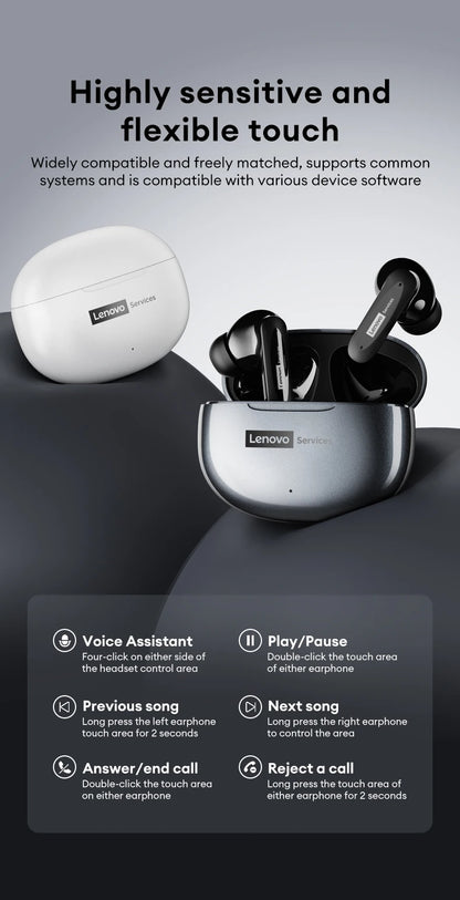 New Lenovo LE202 TWS Bluetooth 6.0 Gaming Earphones AI Call Noise Cancellation Sound Quality Headphone Long Battery Life Earbuds