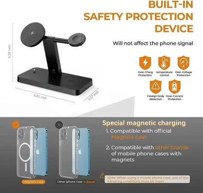 15W 4 In 1 Foldable Fast Charging Station Magnetic Wireless Charger Stand For Magsafe iPhone 12-16 iWatch Airpods Desktop Stand