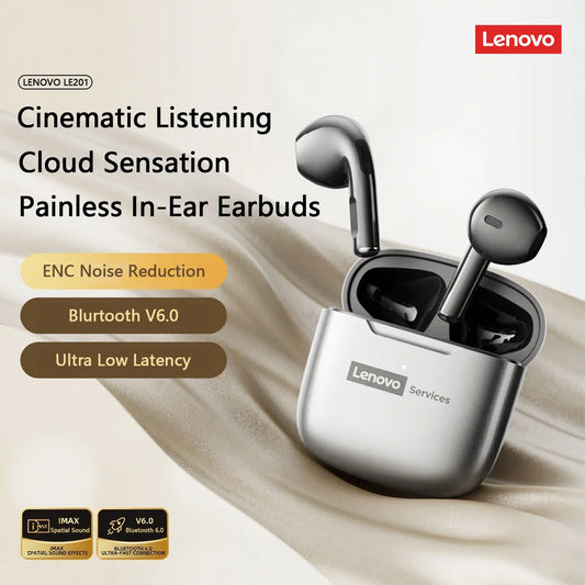 New Lenovo LE201 TWS Bluetooth 6.0 Earbuds ENC Call Noise Cancellation Ultra Long Latency Headphones Surround Sound Earphones