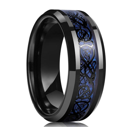 Men's 8mm Black Tungsten Wedding Celtic Dragon Ring Inlaid Red Zircon Punk Stainless Steel red Carbon Fibre ring For Men Jewelry