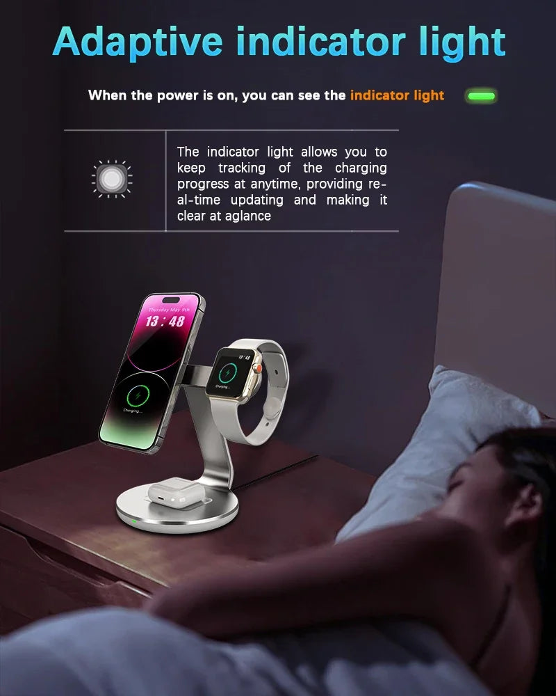 30W 3 In 1 Fast Charging Station Magnetic Wireless Charger Stand For Magsafe iPhone 16 15 14 13 Pro Max iWatch 8 7 Airpods Pro