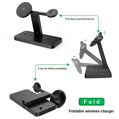 15W 4 In 1 Foldable Fast Charging Station Magnetic Wireless Charger Stand For Magsafe iPhone 12-16 iWatch Airpods Desktop Stand