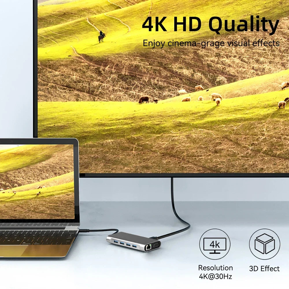 USB C HUB, USB C Adapter Dongle with 4K HDMI/VGA/Type C PD/RJ45/ SD/TF Card Reader For MacBook Pro/Air M1 iPad
