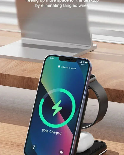 30W Fast Charging Dock Station 3 in 1 Foldable Wireless Charger Stand For iPhone 16 15 14 13 12 11 iWatch 8 7 6 Airpods Pro
