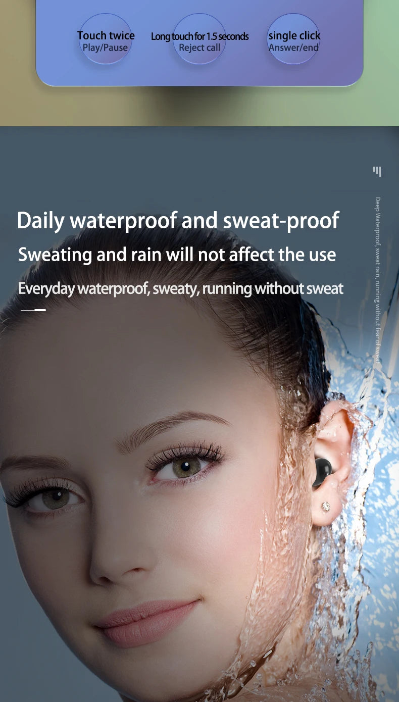 Ultra Small Mini Bluetooth 5.3 Headset Digital Display Wireless Touch Invisible Headphones Noise Reduction Sleep Earbud With Mic