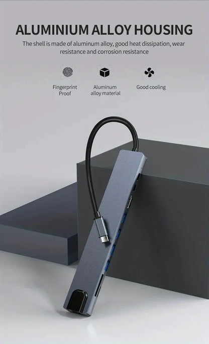 USB C Docking Station with 4K@30Hz HDMI-compatible 100Mbps Ethernet PD100W Multi-port USB Splitter Hub for Thunderbolt3/4 Laptop