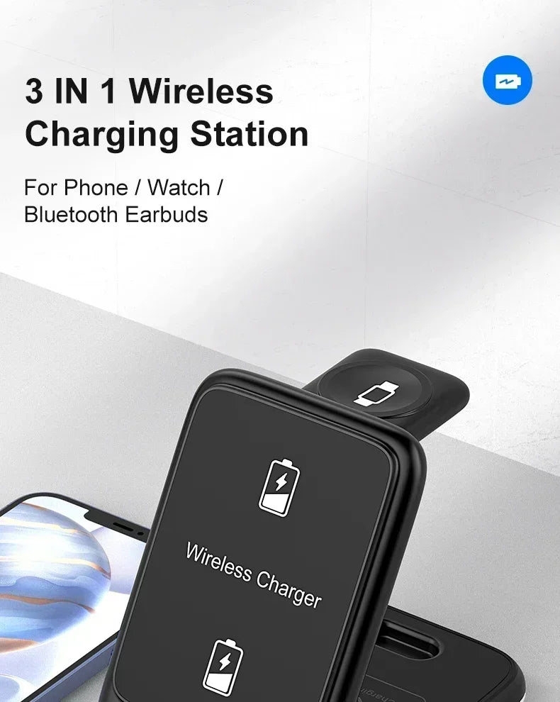 30W Fast Charging Dock Station 3 in 1 Foldable Wireless Charger Stand For iPhone 16 15 14 13 12 11 iWatch 8 7 6 Airpods Pro