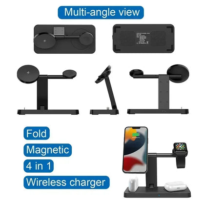 15W 4 In 1 Foldable Fast Charging Station Magnetic Wireless Charger Stand For Magsafe iPhone 12-16 iWatch Airpods Desktop Stand