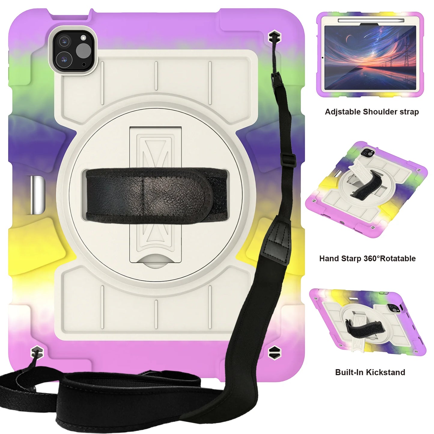 Heavy Duty Case For iPad Pro 11 M4 2024 Model A2836 A2837 A3006 360 Rotation Armor Stand Cover With Shoulder Strap Shockproof