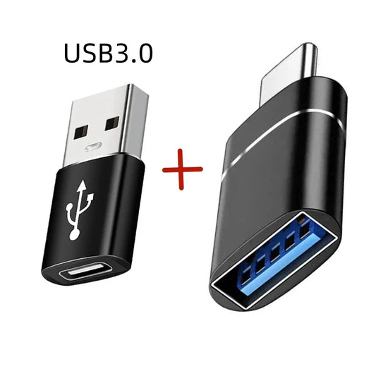 2PCS - USB 3.0 To Type C OTG Charger Adapter Connector and Type-C to USB Male