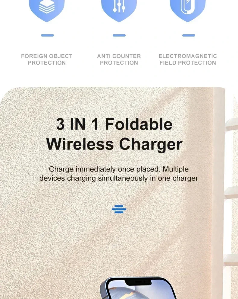 30W Fast Charging Dock Station 3 in 1 Foldable Wireless Charger Stand For iPhone 16 15 14 13 12 11 iWatch 8 7 6 Airpods Pro