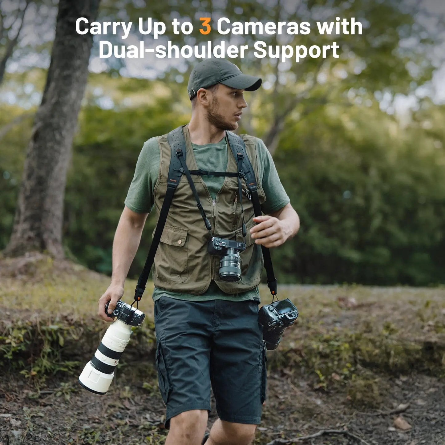 PGYTECH Camera Strap Master, Leather Dual Shoulder Harness for 3 Cameras, Adjustable Camera Harness for Professional Photographe