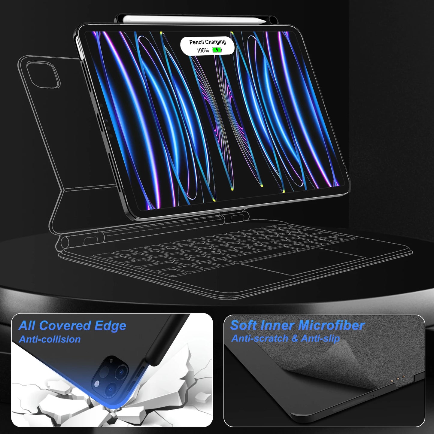 GOOJODOQ Magnetic Case for iPad Pro 11 13 2024 M4 Air 6 Air 4/5 iPad Pro 12.9 Magic Keyboard Compatible Case Pencil Holder
