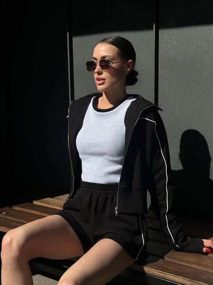 Elastic Shorts Striped Design Two-piece Set