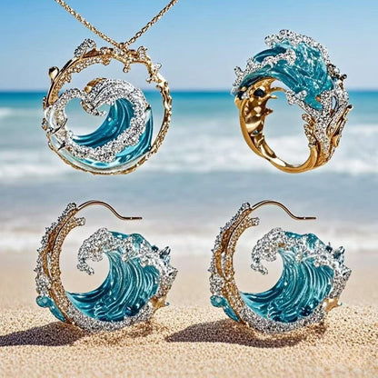 Stainless Steel Spray Necklace Golden Set Silver