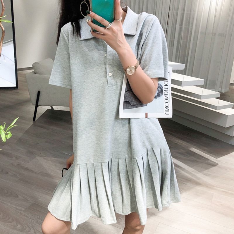 Extra Large Size Polo Collar Short Sleeve Women's Summer Loose Dress