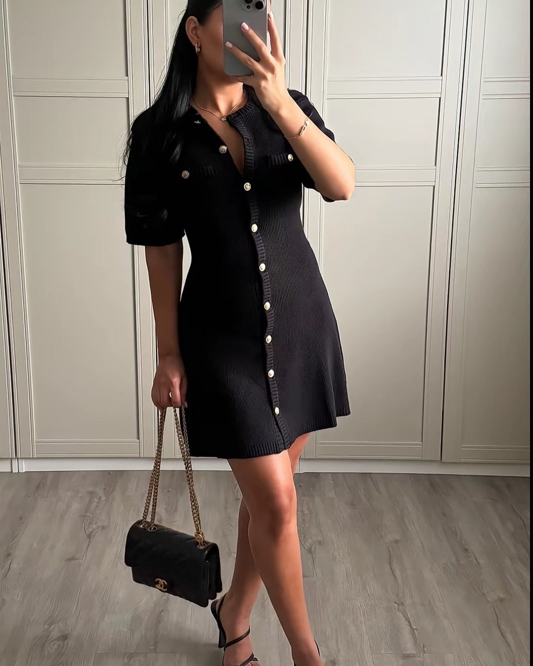 Women's Fashion Front Button Rib Knit Dress