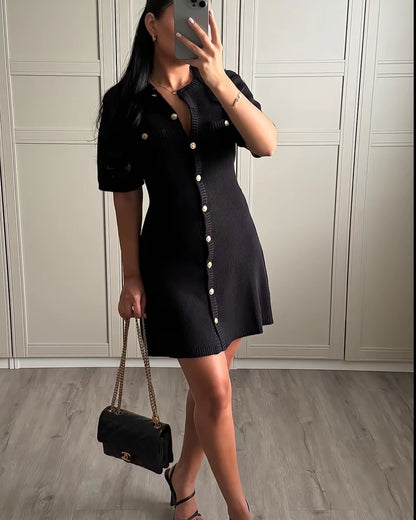 Women's Fashion Front Button Rib Knit Dress