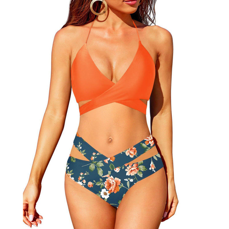 European And American New Women's Split Swimsuit High Waist Bikini