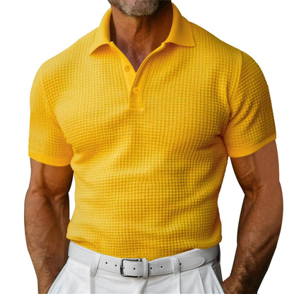 Waffle Short Sleeve Polo Shirt Men's Fashion Summer Lapel Tops