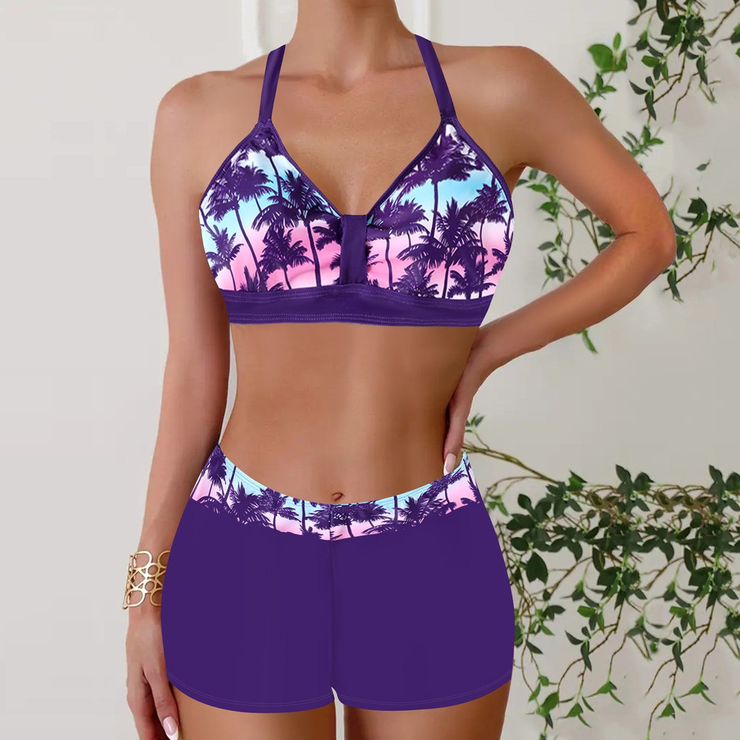Boxer Conservative Jiyang Sexy Halter Slimming Printed Women's Bikini