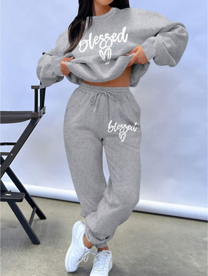 Hoodie Two-Piece Fashion Warm Plus Fleece Round Neck Sweatshirt