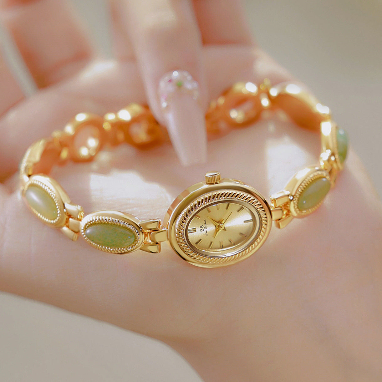 Women's Watch Ladies Bracelet Luxury Brand Waterproof Retro Natural Dongling Stone Hetian Jade Advanced Chain Watches Gift