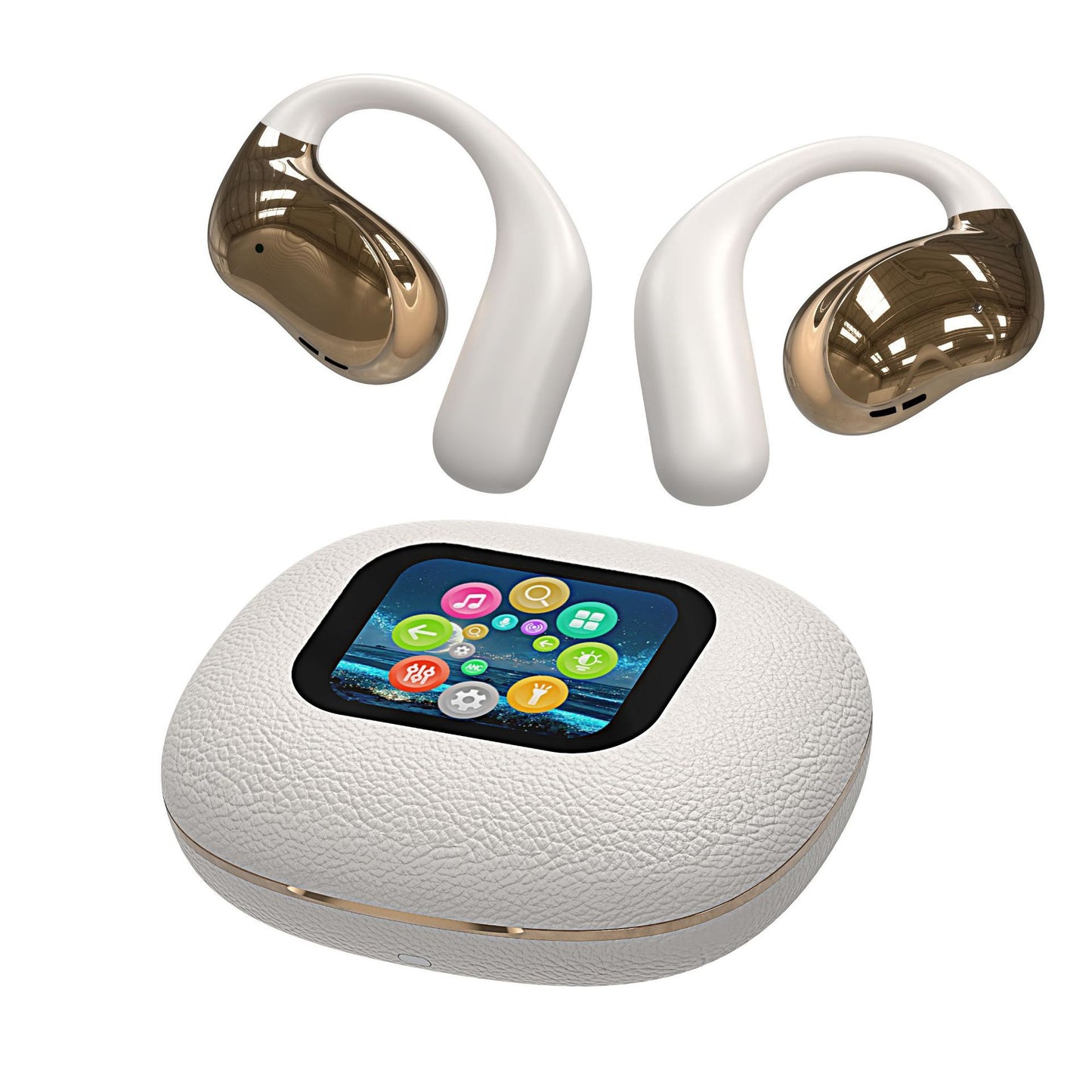 Open Leather Texture Black And White Bluetooth Headset