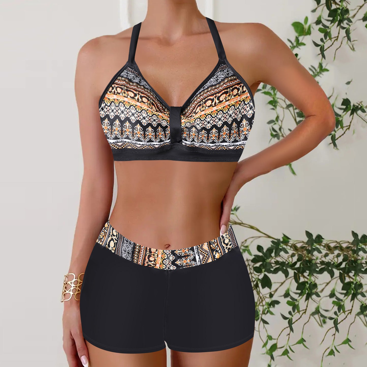 Boxer Conservative Jiyang Sexy Halter Slimming Printed Women's Bikini