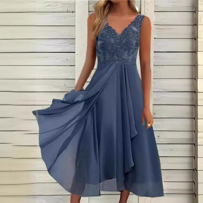 Sleeveless Dress Chiffon Stitching Lace Hollow Women