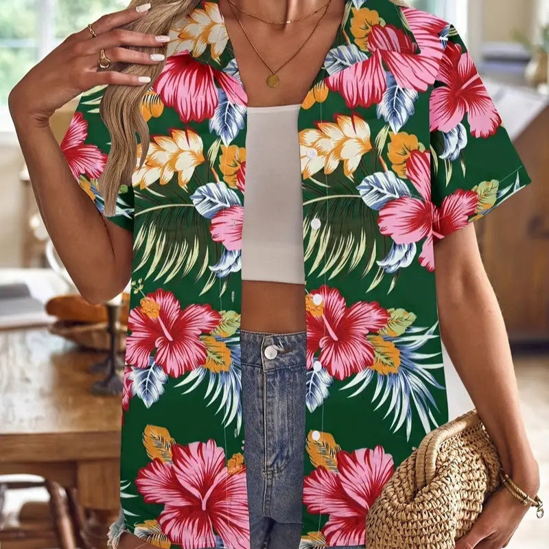 Casual Wild Plant Pattern Women's Short-sleeved Shirt
