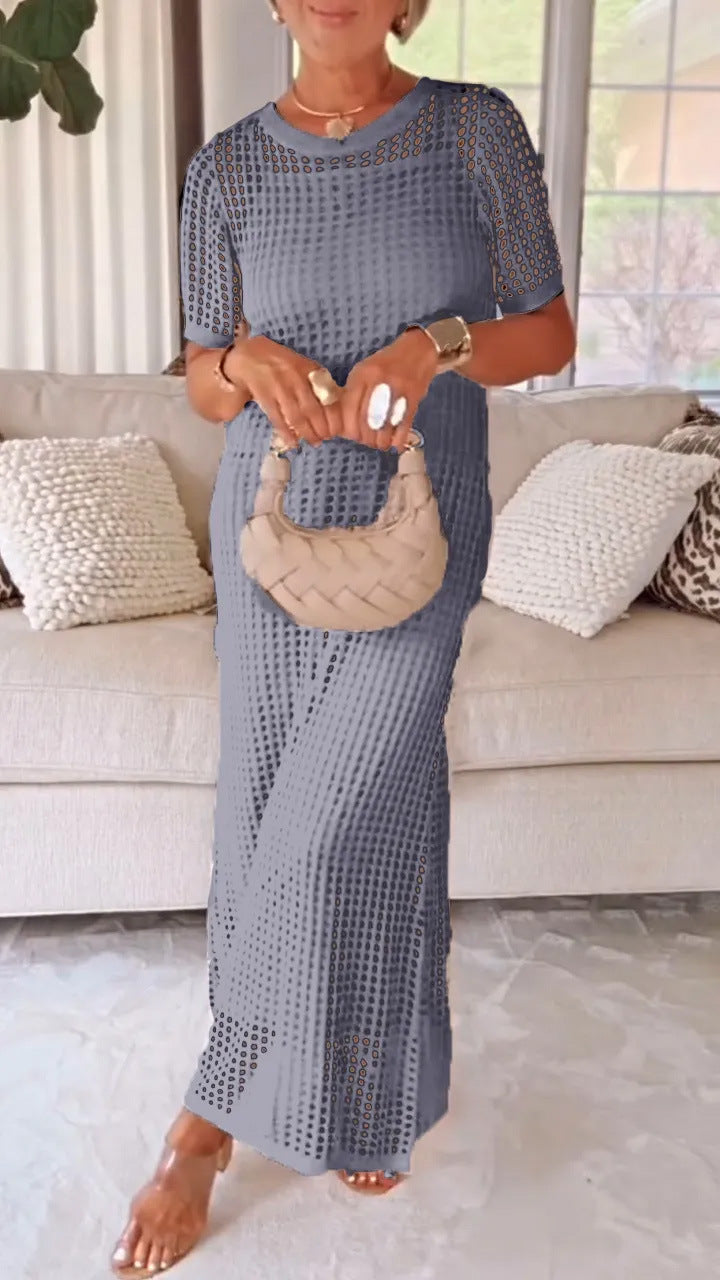 Round Neck Hollow Out 2-piece Set Dress