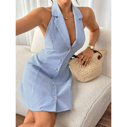 Backless Lace Up Bow Holiday A- Line Single Row Button Sling Dress