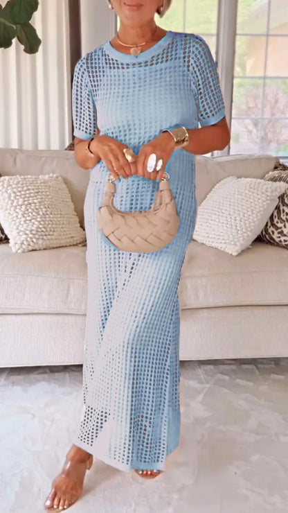 Round Neck Hollow Out 2-piece Set Dress