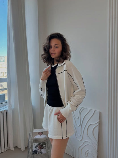 Elastic Shorts Striped Design Two-piece Set